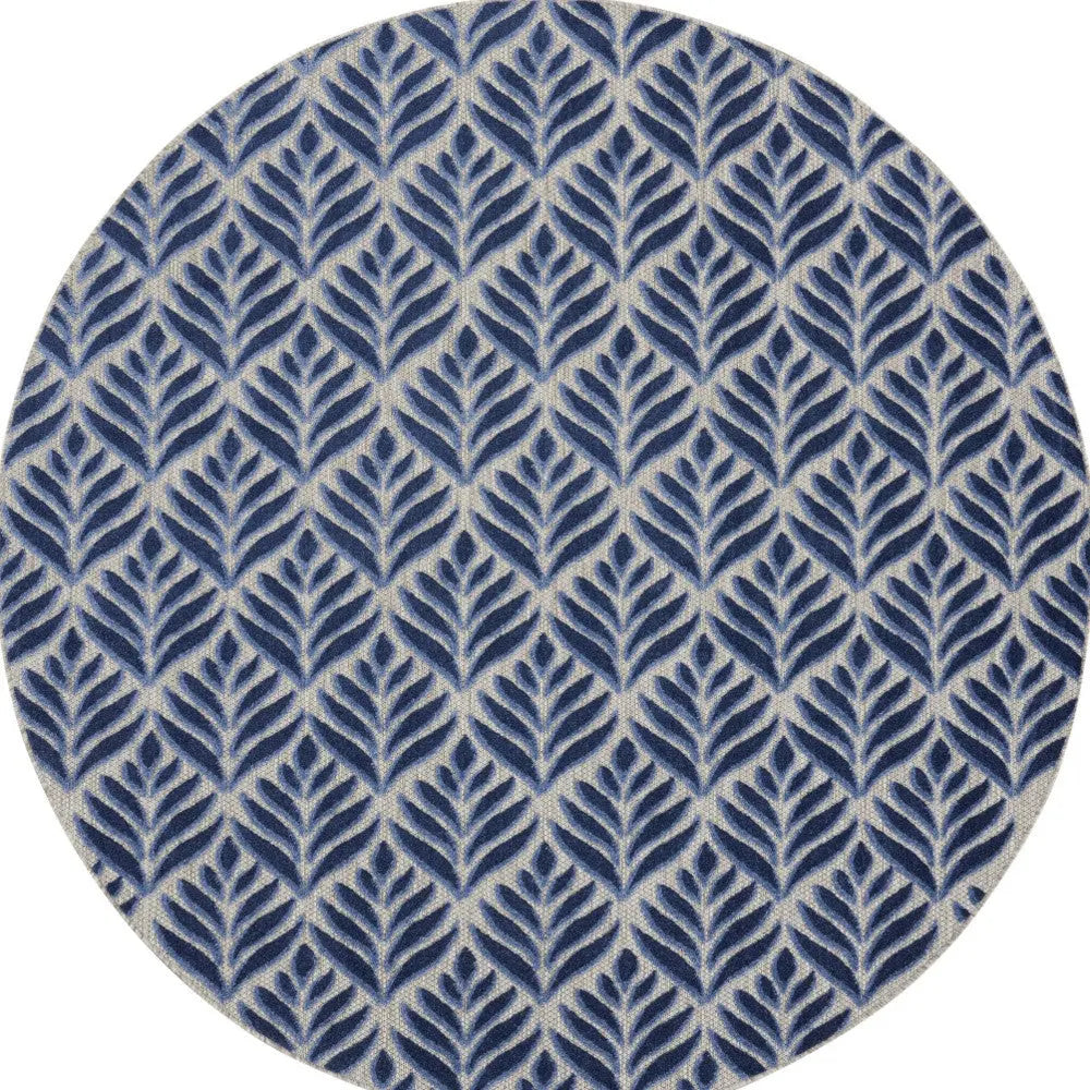 8' Blue Round Floral Indoor Outdoor Area Rug Homeroots Outdoor