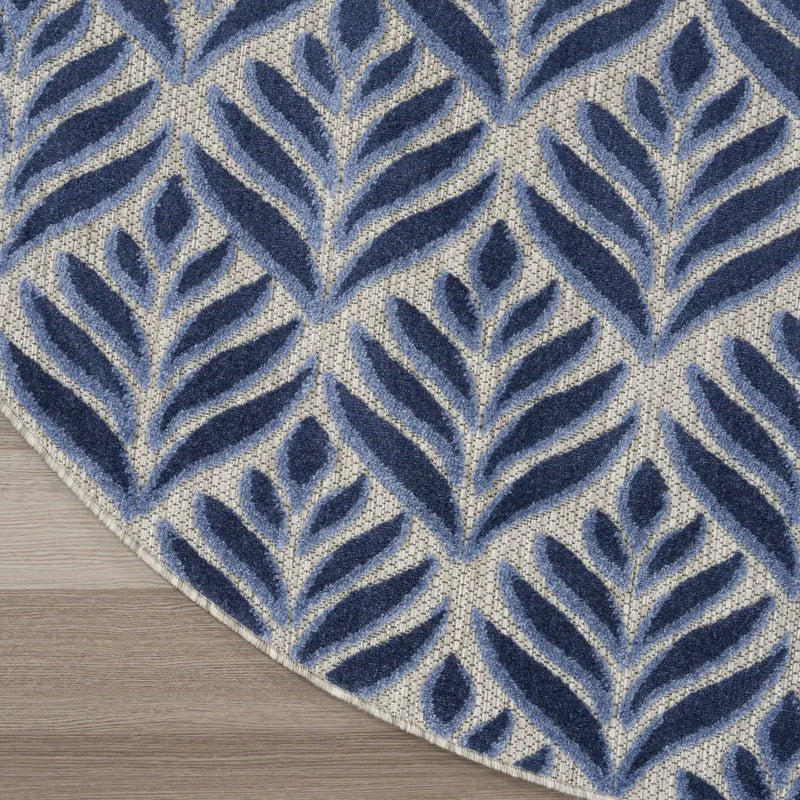 8' Blue Round Floral Indoor Outdoor Area Rug Homeroots Outdoor