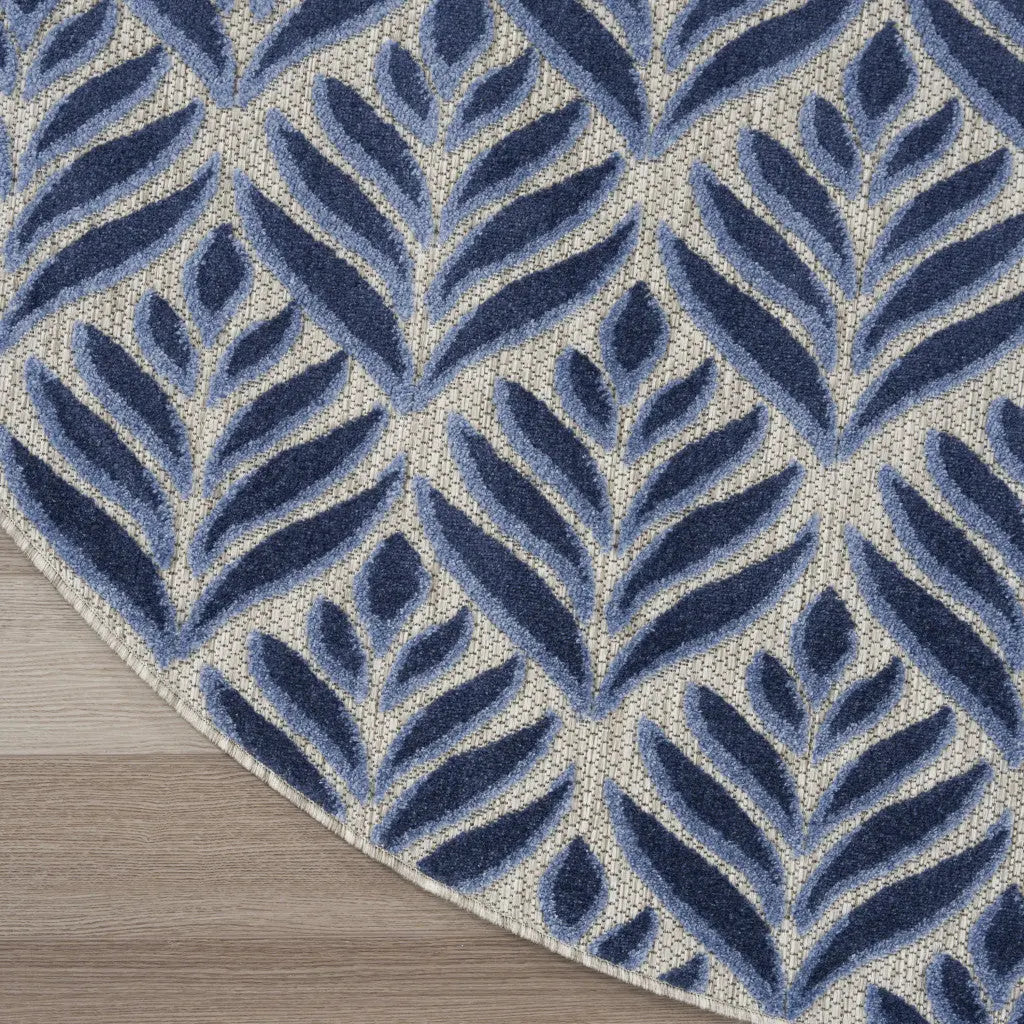 8' Blue Round Floral Indoor Outdoor Area Rug Homeroots Outdoor