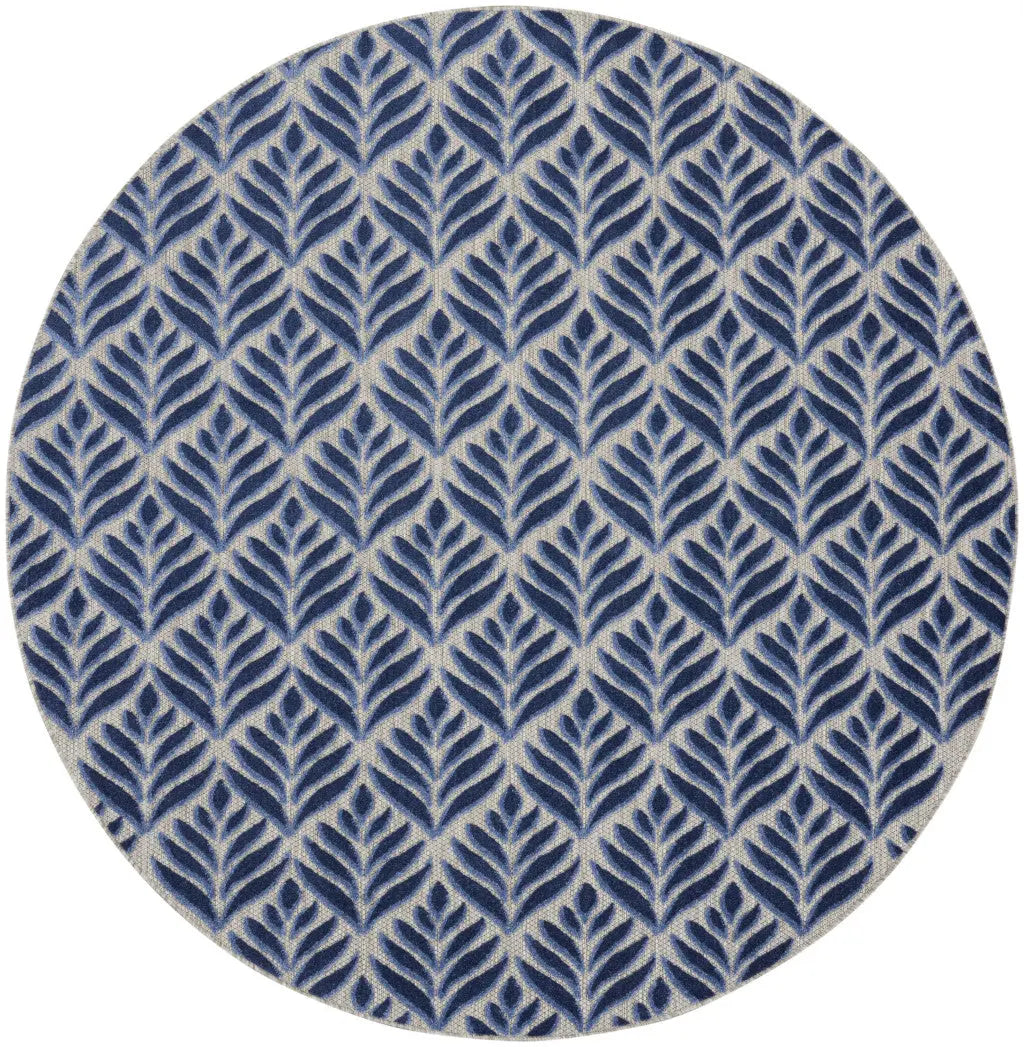8' Blue Round Floral Indoor Outdoor Area Rug Homeroots Outdoor