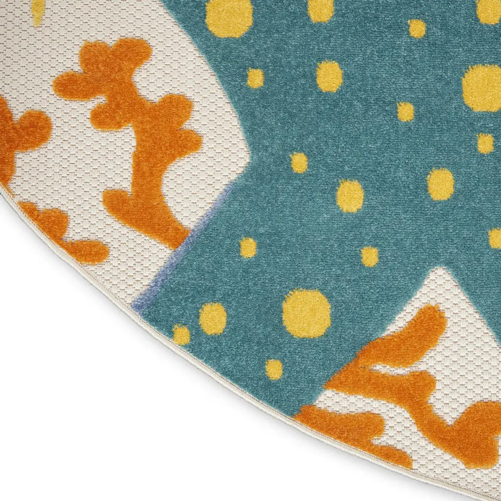 8' Blue Yellow And Orange Round Starfish Indoor Outdoor Area Rug Homeroots Outdoor