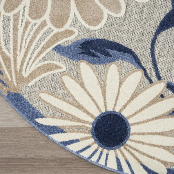 8' Blue and Gray Round Floral Indoor Outdoor Area Rug Homeroots Outdoor