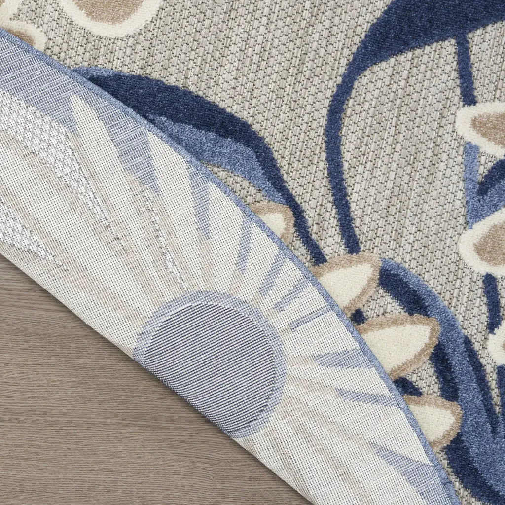 8' Blue and Gray Round Floral Indoor Outdoor Area Rug Homeroots Outdoor