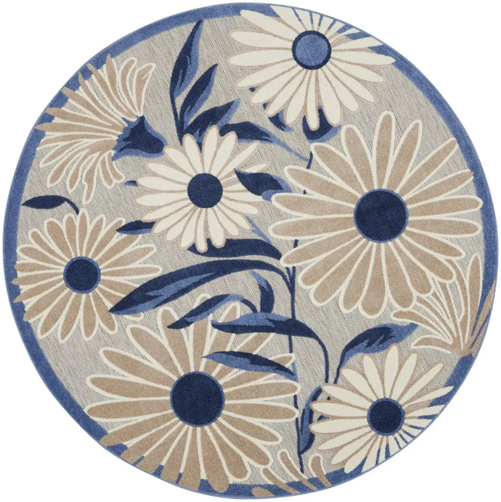 8' Blue and Gray Round Floral Indoor Outdoor Area Rug Homeroots Outdoor