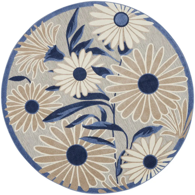 8' Blue and Gray Round Floral Indoor Outdoor Area Rug Homeroots Outdoor