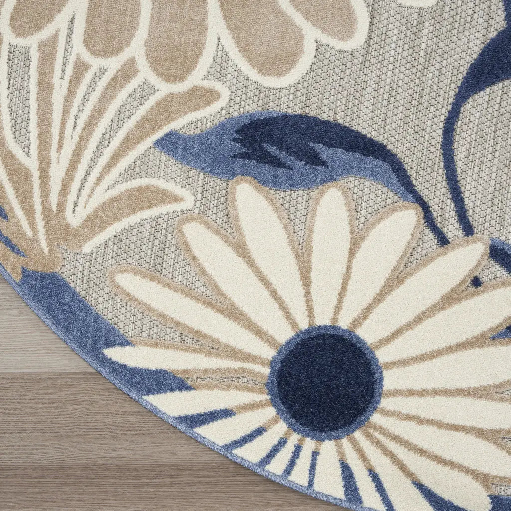 8' Blue and Gray Round Floral Indoor Outdoor Area Rug Homeroots Outdoor