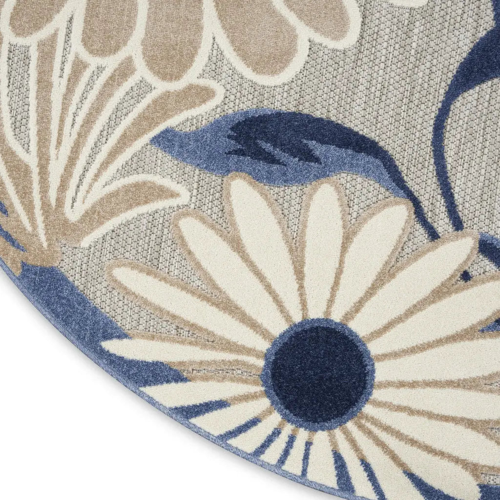 8' Blue and Gray Round Floral Indoor Outdoor Area Rug Homeroots Outdoor