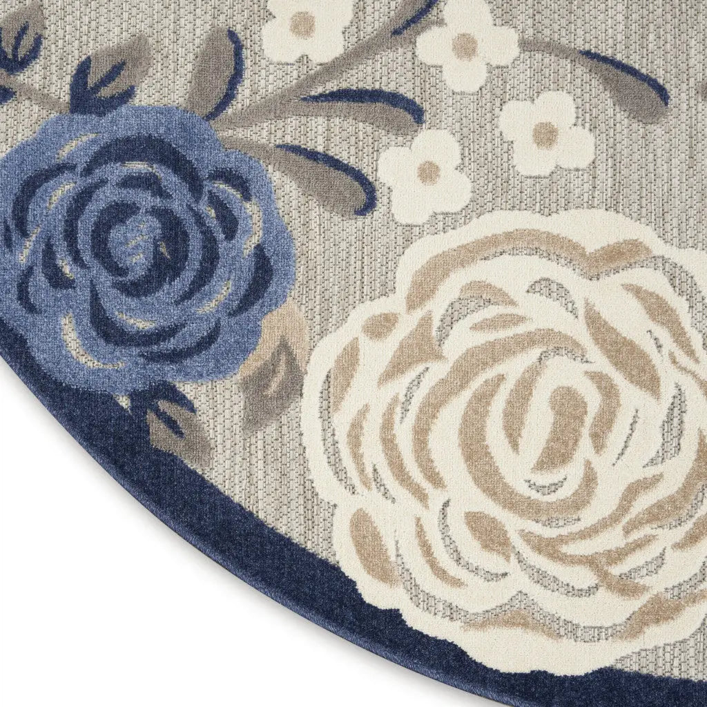 8' Blue and Gray Round Floral Indoor Outdoor Area Rug Homeroots Outdoor