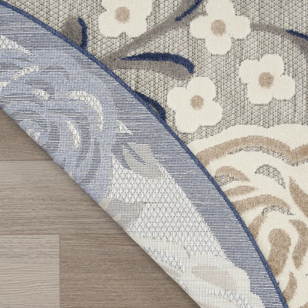 8' Blue and Gray Round Floral Indoor Outdoor Area Rug Homeroots Outdoor