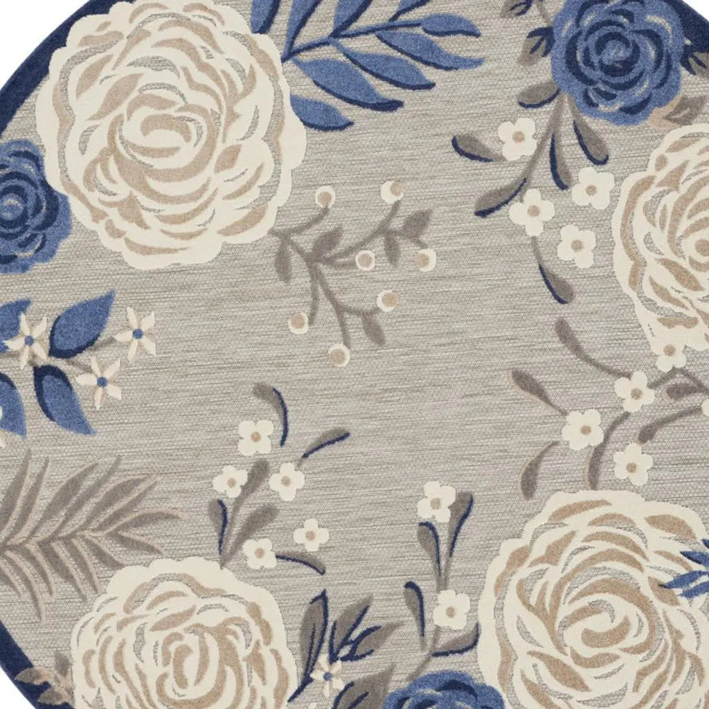 8' Blue and Gray Round Floral Indoor Outdoor Area Rug Homeroots Outdoor