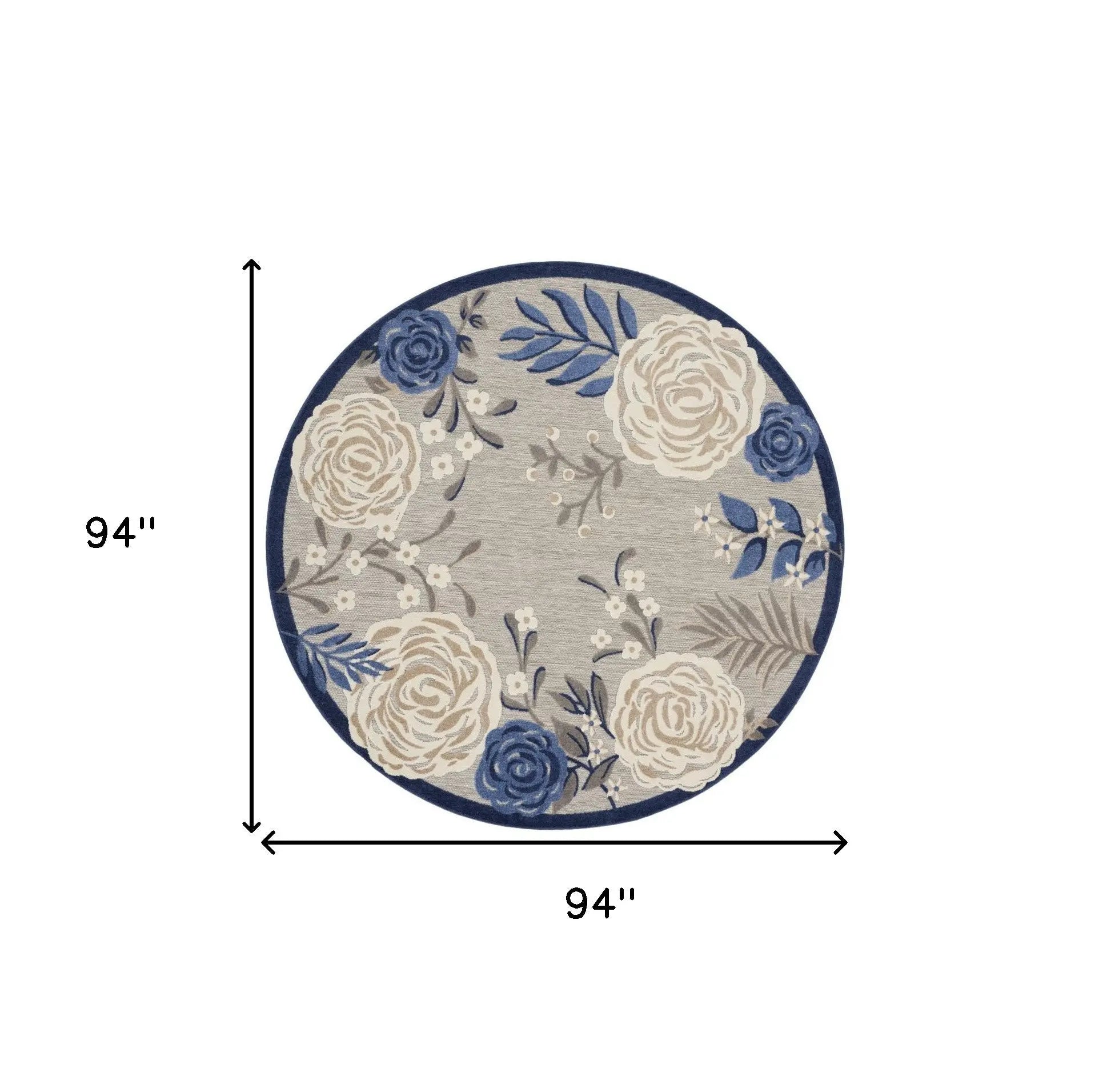 8' Blue and Gray Round Floral Indoor Outdoor Area Rug Homeroots Outdoor