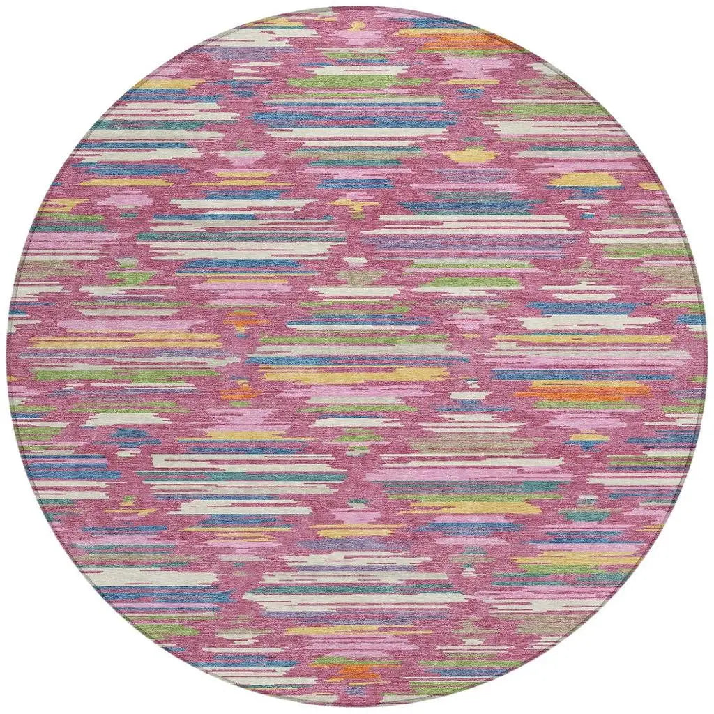 8' Blush And Ivory Round Southwestern Washable Indoor Outdoor Area Rug Homeroots Outdoor