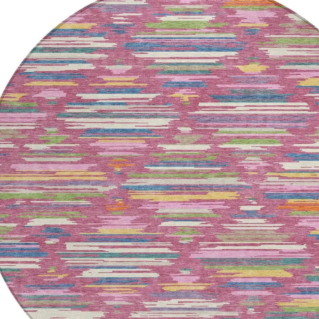 8' Blush And Ivory Round Southwestern Washable Indoor Outdoor Area Rug Homeroots Outdoor