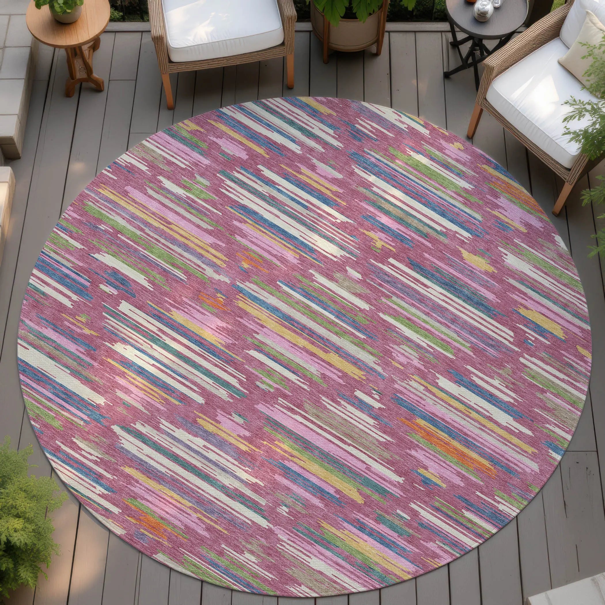 8' Blush And Ivory Round Southwestern Washable Indoor Outdoor Area Rug Homeroots Outdoor