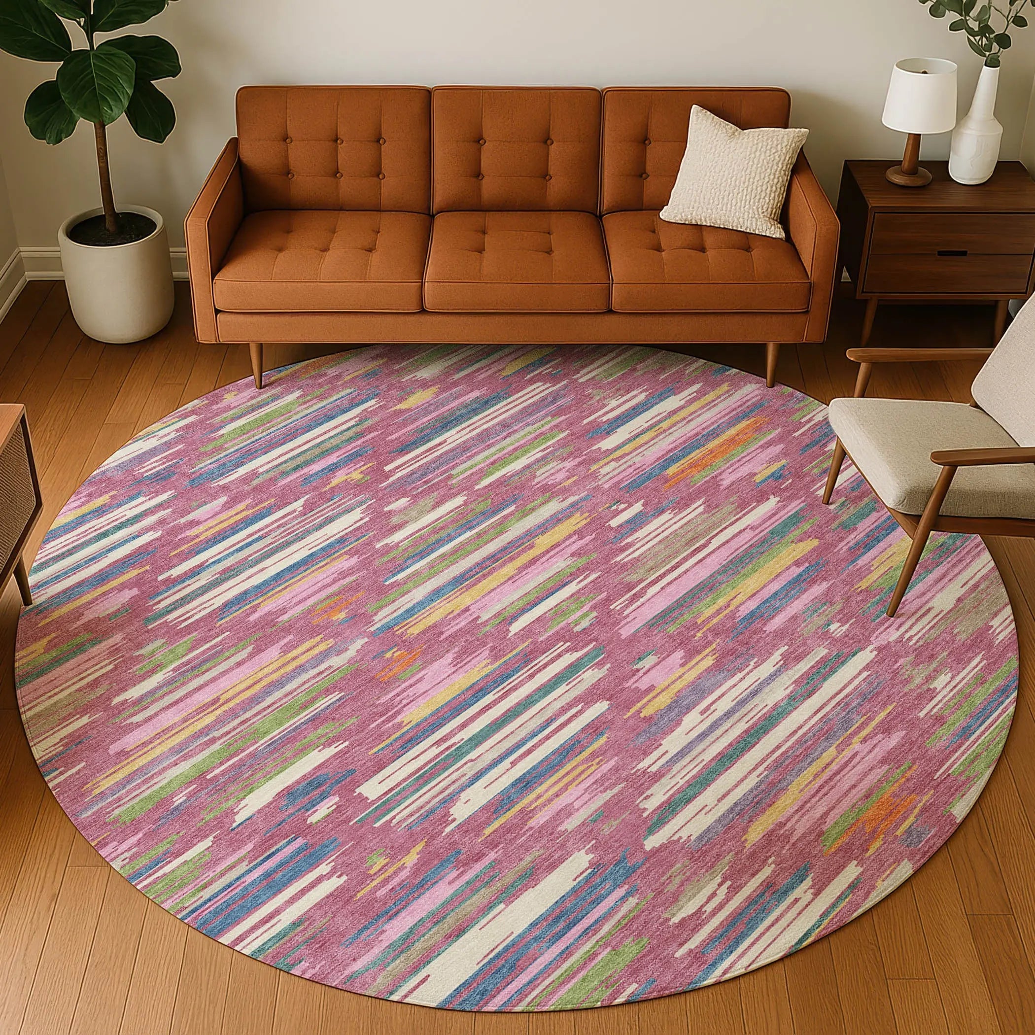 8' Blush And Ivory Round Southwestern Washable Indoor Outdoor Area Rug Homeroots Outdoor