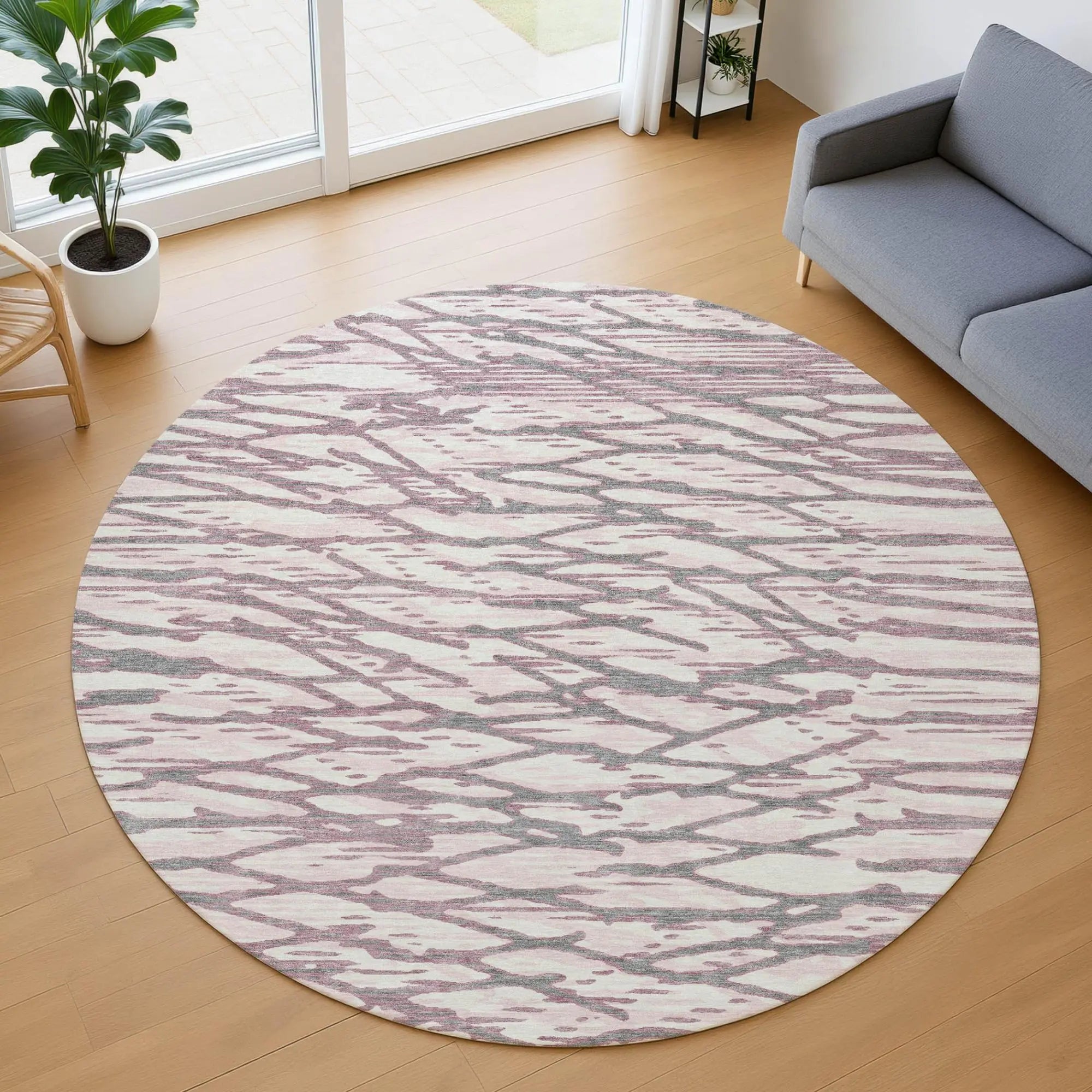 8' Blush And Pink Round Abstract Washable Indoor Outdoor Area Rug Homeroots Outdoor
