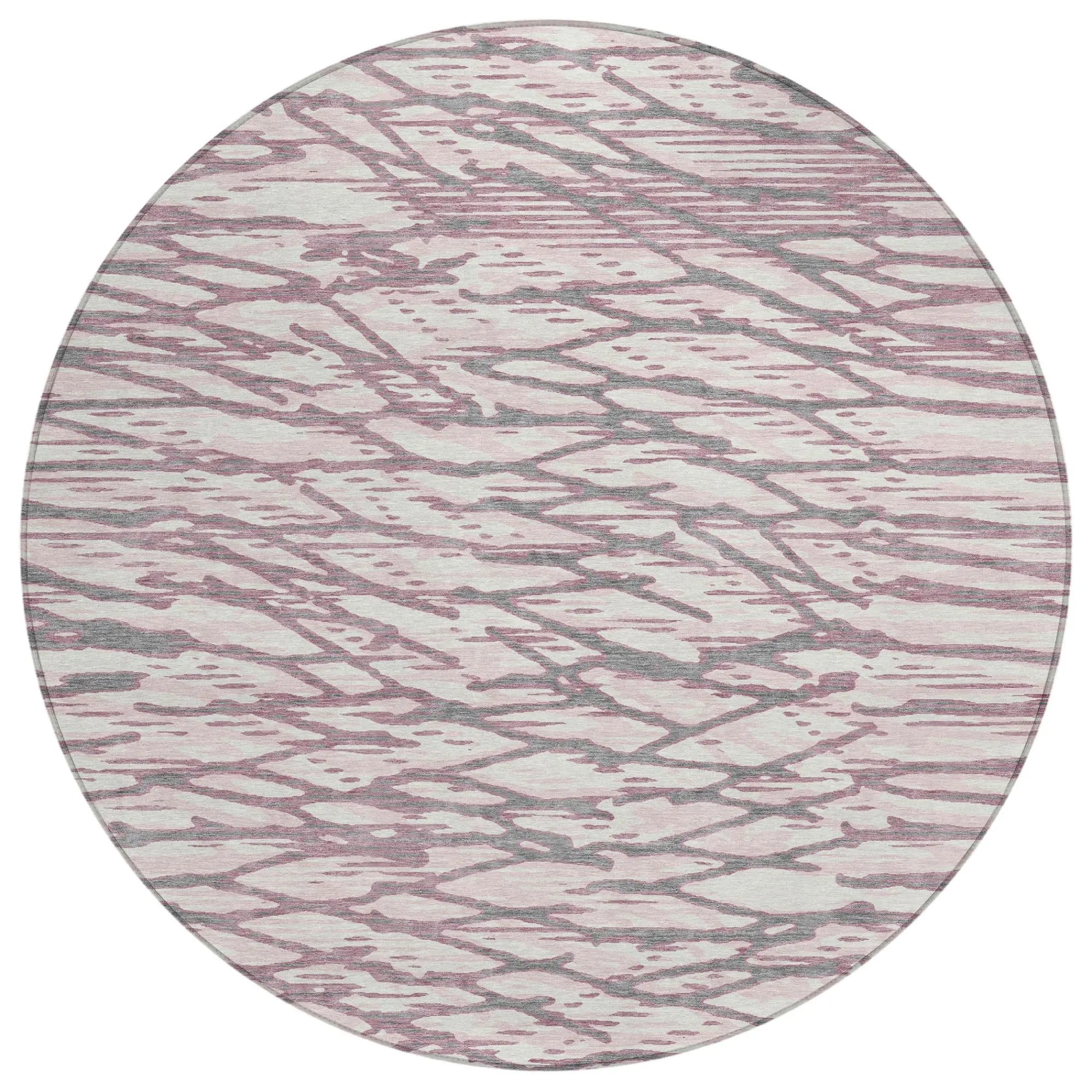 8' Blush And Pink Round Abstract Washable Indoor Outdoor Area Rug Homeroots Outdoor