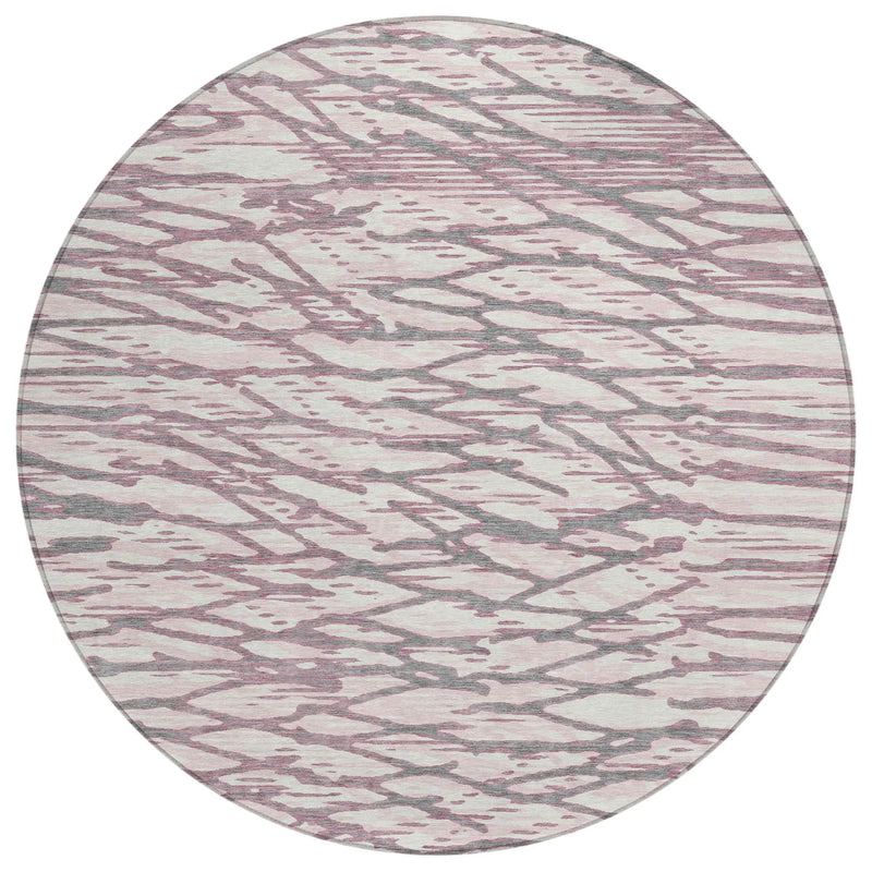 8' Blush And Pink Round Abstract Washable Indoor Outdoor Area Rug Homeroots Outdoor