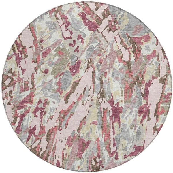 8' Blush And Pink Round Abstract Washable Indoor Outdoor Area Rug Homeroots Outdoor