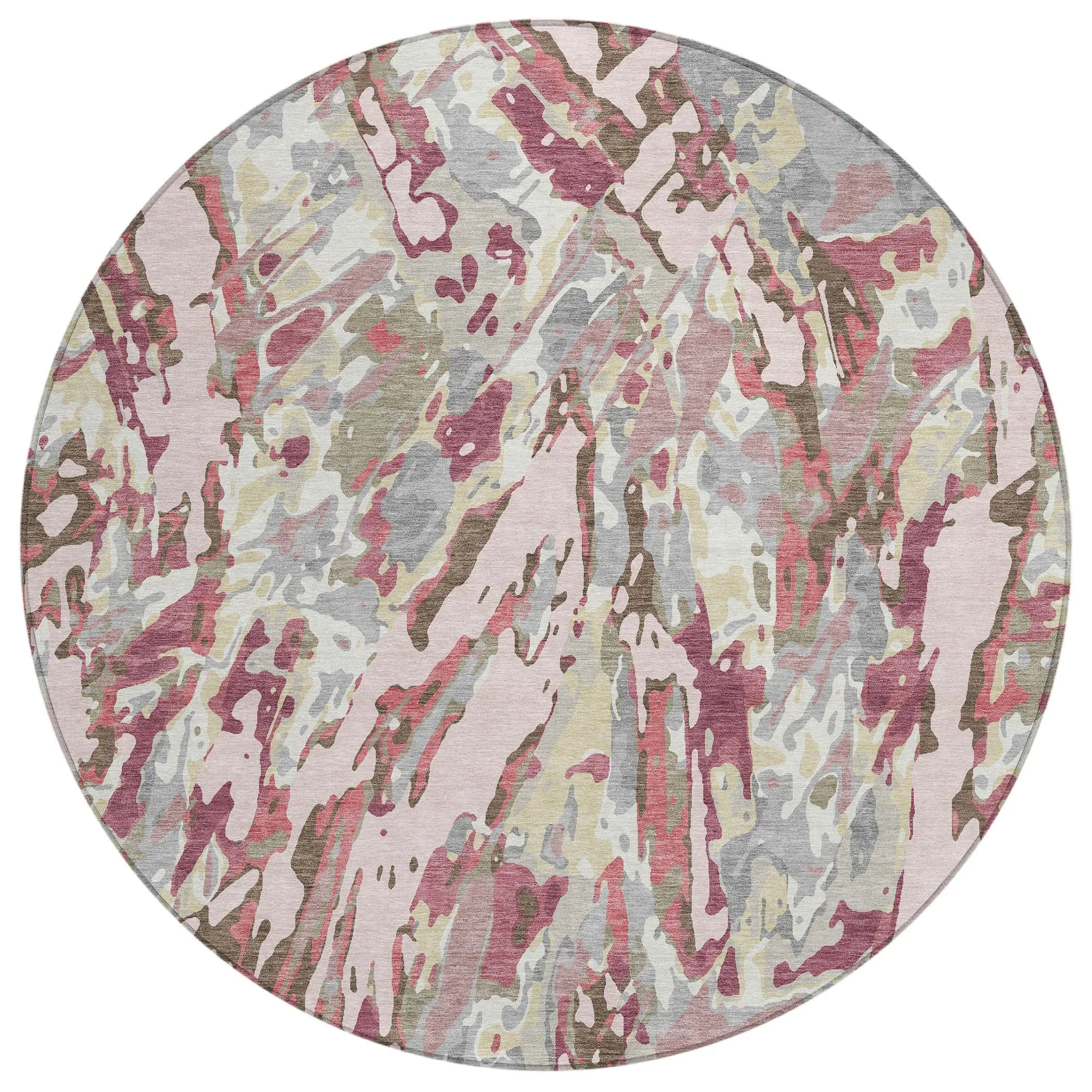 8' Blush And Pink Round Abstract Washable Indoor Outdoor Area Rug Homeroots Outdoor