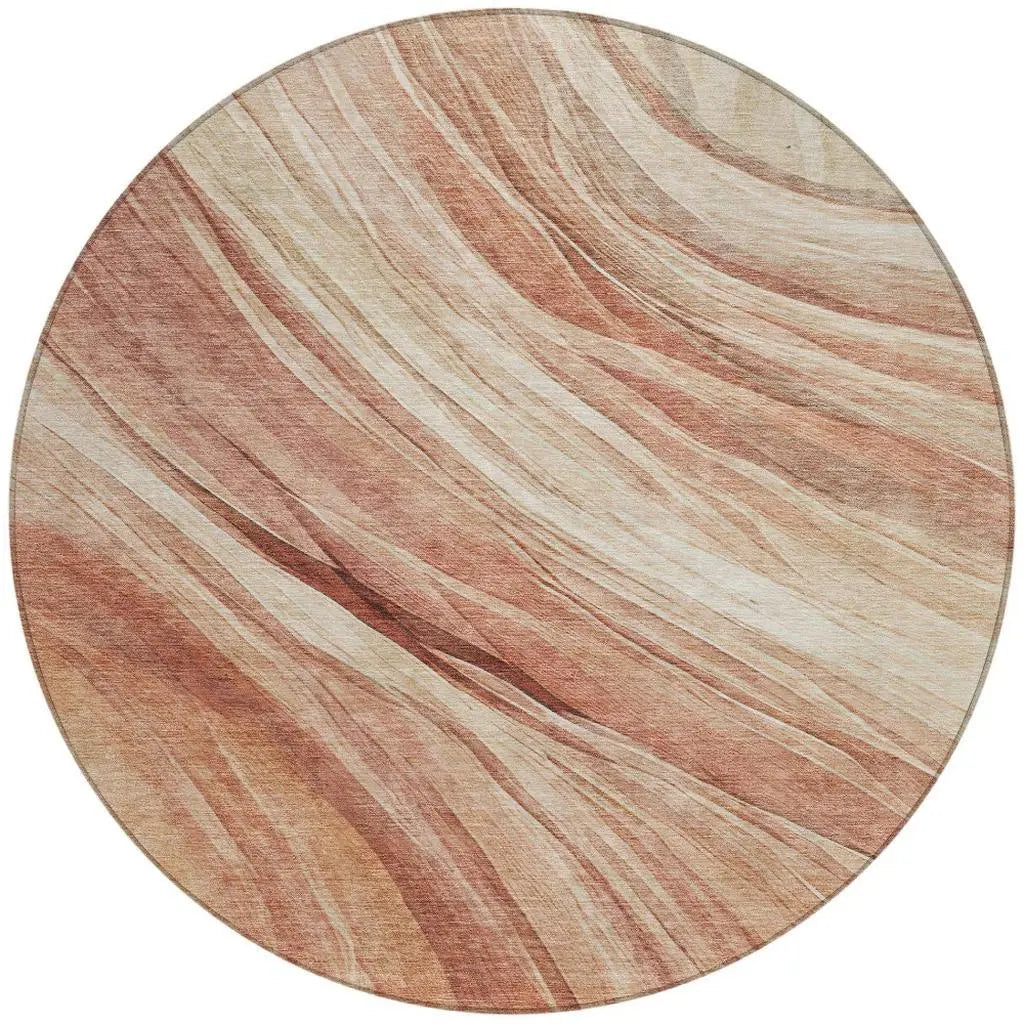 8' Blush And Pink Round Abstract Washable Indoor Outdoor Area Rug Homeroots Outdoor