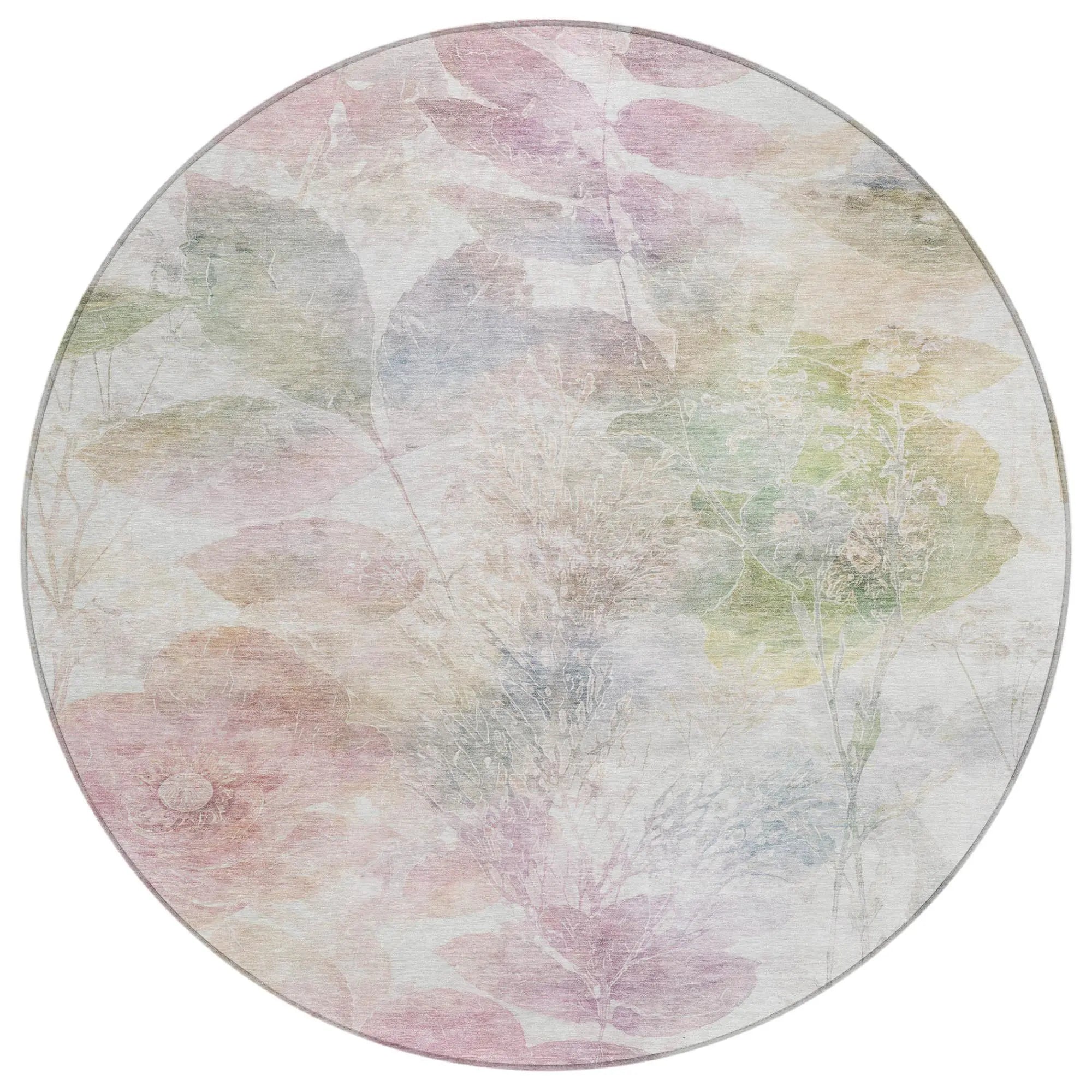 8' Blush And Pink Round Floral Washable Indoor Outdoor Area Rug Homeroots Outdoor