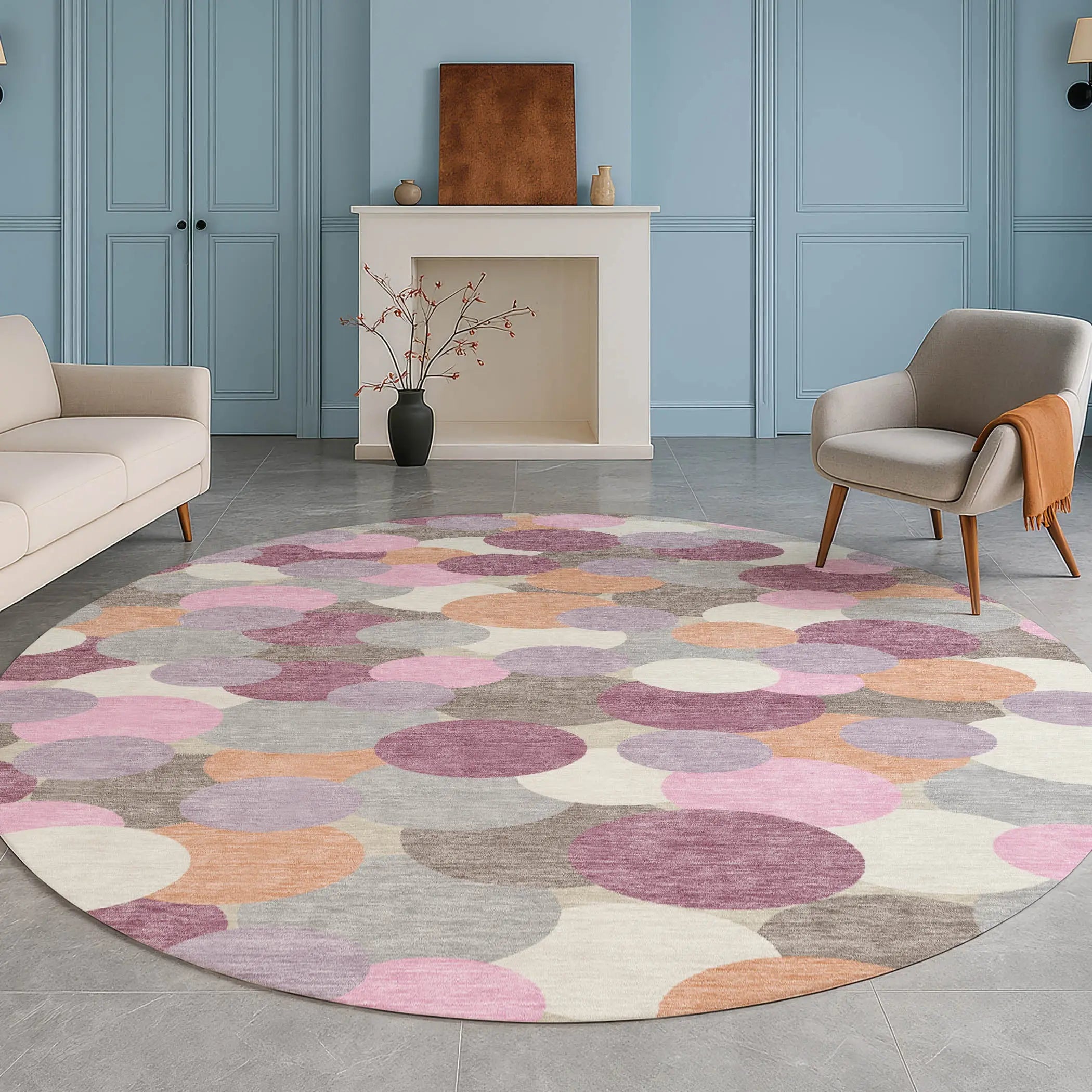 8' Blush And Pink Round Geometric Washable Indoor Outdoor Area Rug Homeroots Outdoor