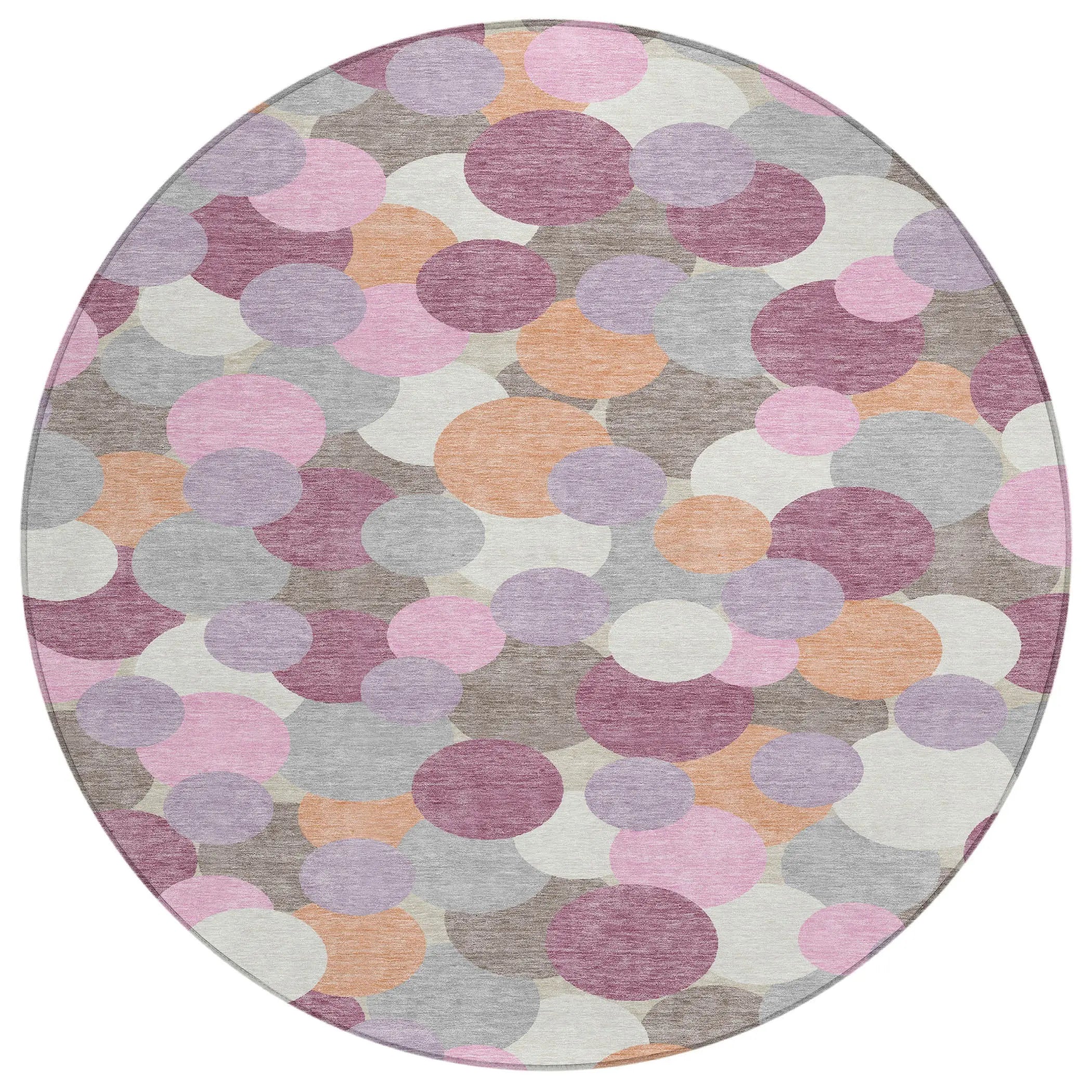 8' Blush And Pink Round Geometric Washable Indoor Outdoor Area Rug Homeroots Outdoor