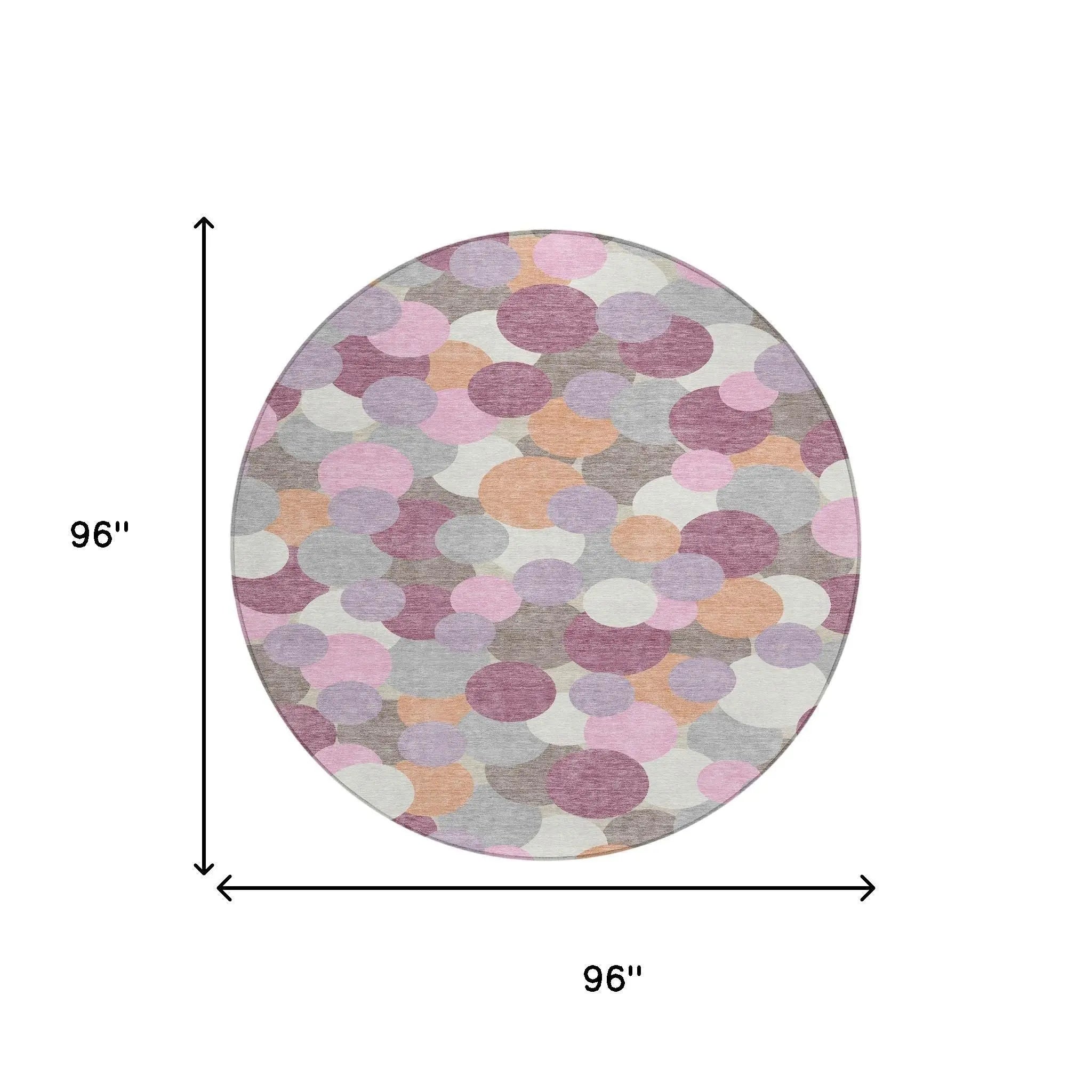 8' Blush And Pink Round Geometric Washable Indoor Outdoor Area Rug Homeroots Outdoor