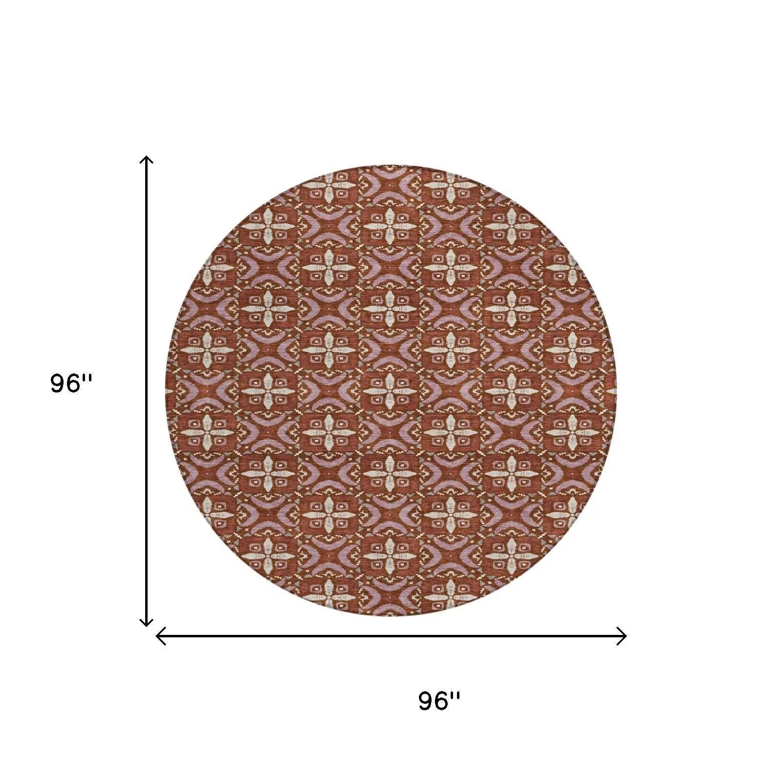 8' Brick Red And Red Round Geometric Washable Indoor Outdoor Area Rug Homeroots Outdoor