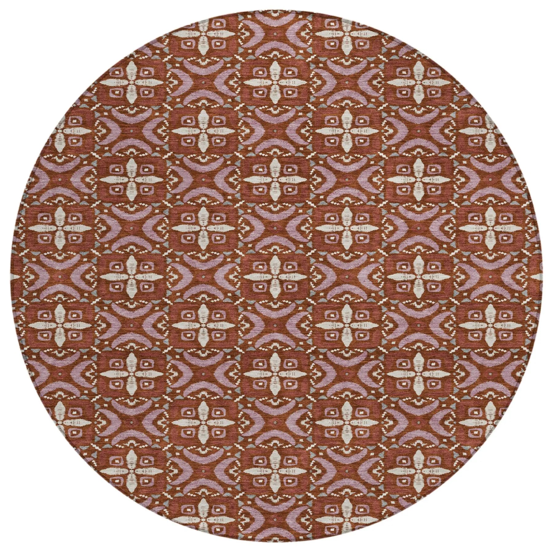 8' Brick Red And Red Round Geometric Washable Indoor Outdoor Area Rug Homeroots Outdoor