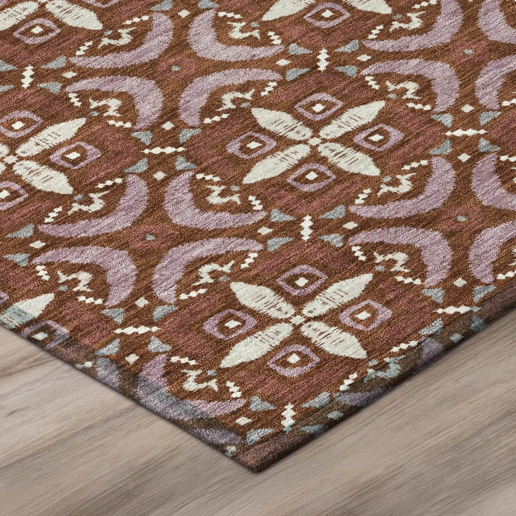 8' Brick Red And Red Round Geometric Washable Indoor Outdoor Area Rug Homeroots Outdoor