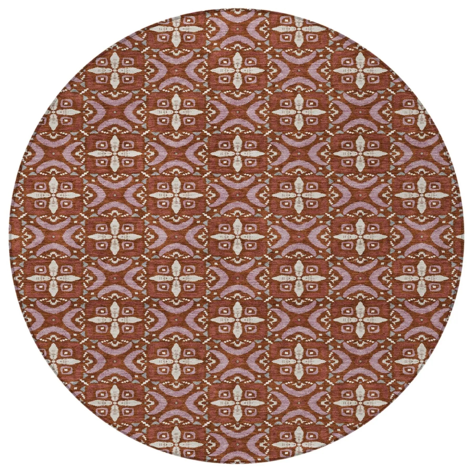 8' Brick Red And Red Round Geometric Washable Indoor Outdoor Area Rug Homeroots Outdoor
