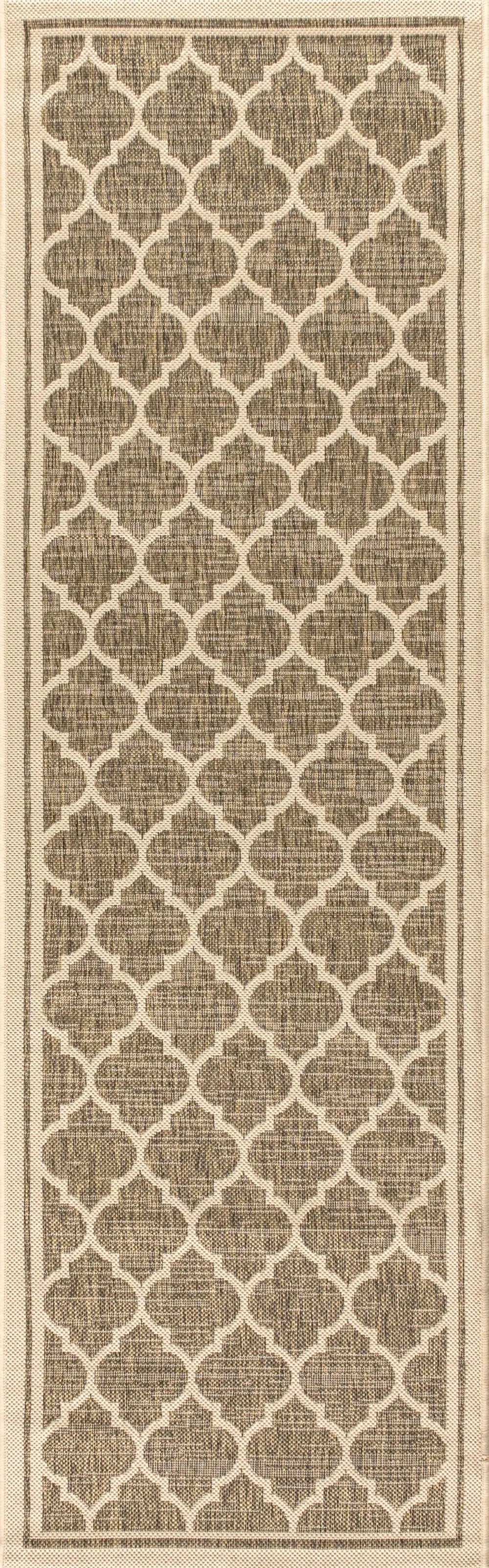 8' Brown And Beige Geometric Indoor Outdoor Runner Rug Homeroots Outdoor