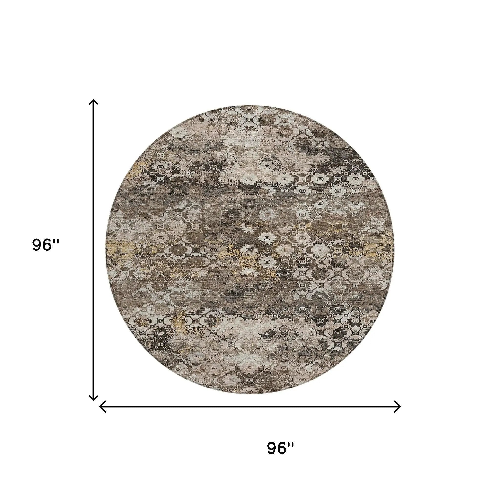 8' Brown And Beige Round Abstract Washable Indoor Outdoor Area Rug Homeroots Outdoor