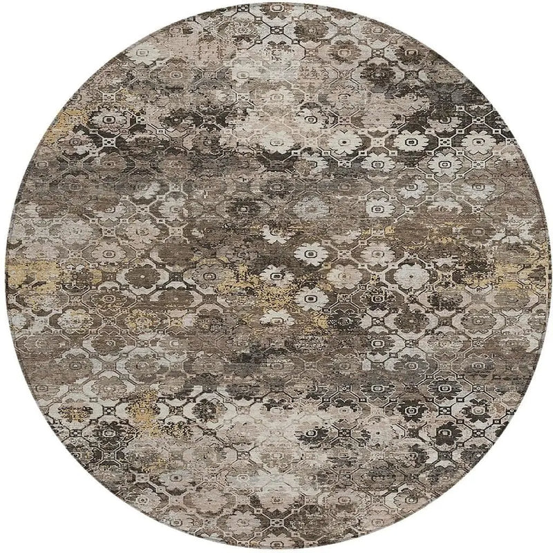8' Brown And Beige Round Abstract Washable Indoor Outdoor Area Rug Homeroots Outdoor