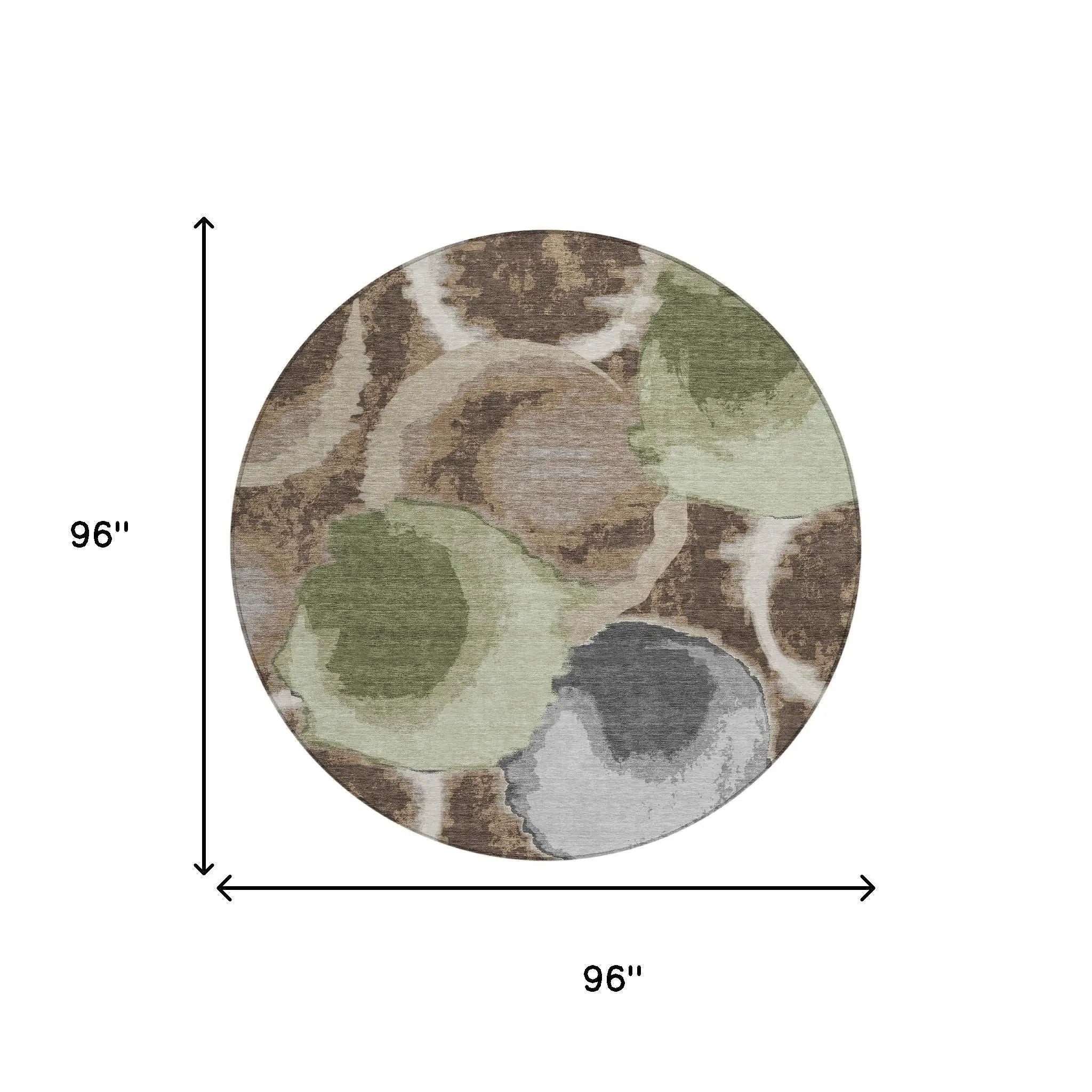 8' Brown And Beige Round Abstract Washable Indoor Outdoor Area Rug Homeroots Outdoor