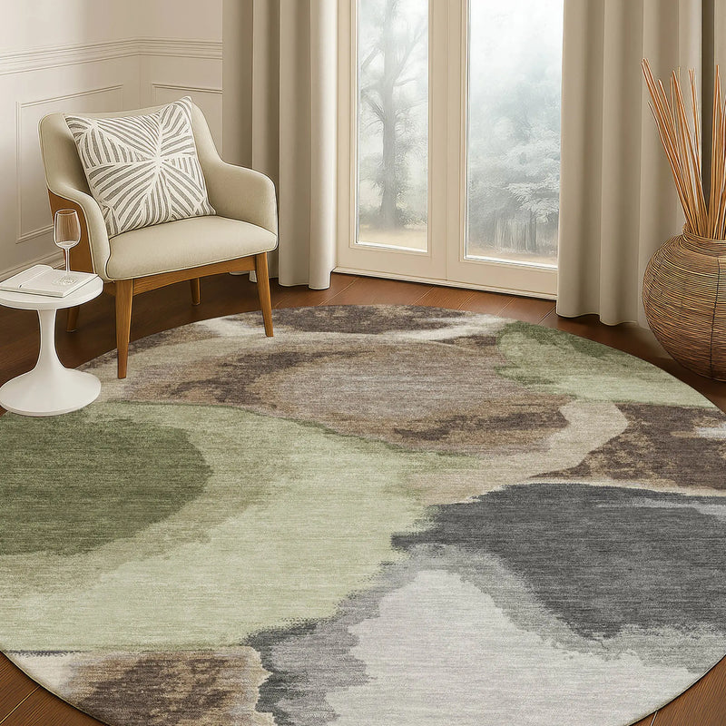 8' Brown And Beige Round Abstract Washable Indoor Outdoor Area Rug Homeroots Outdoor