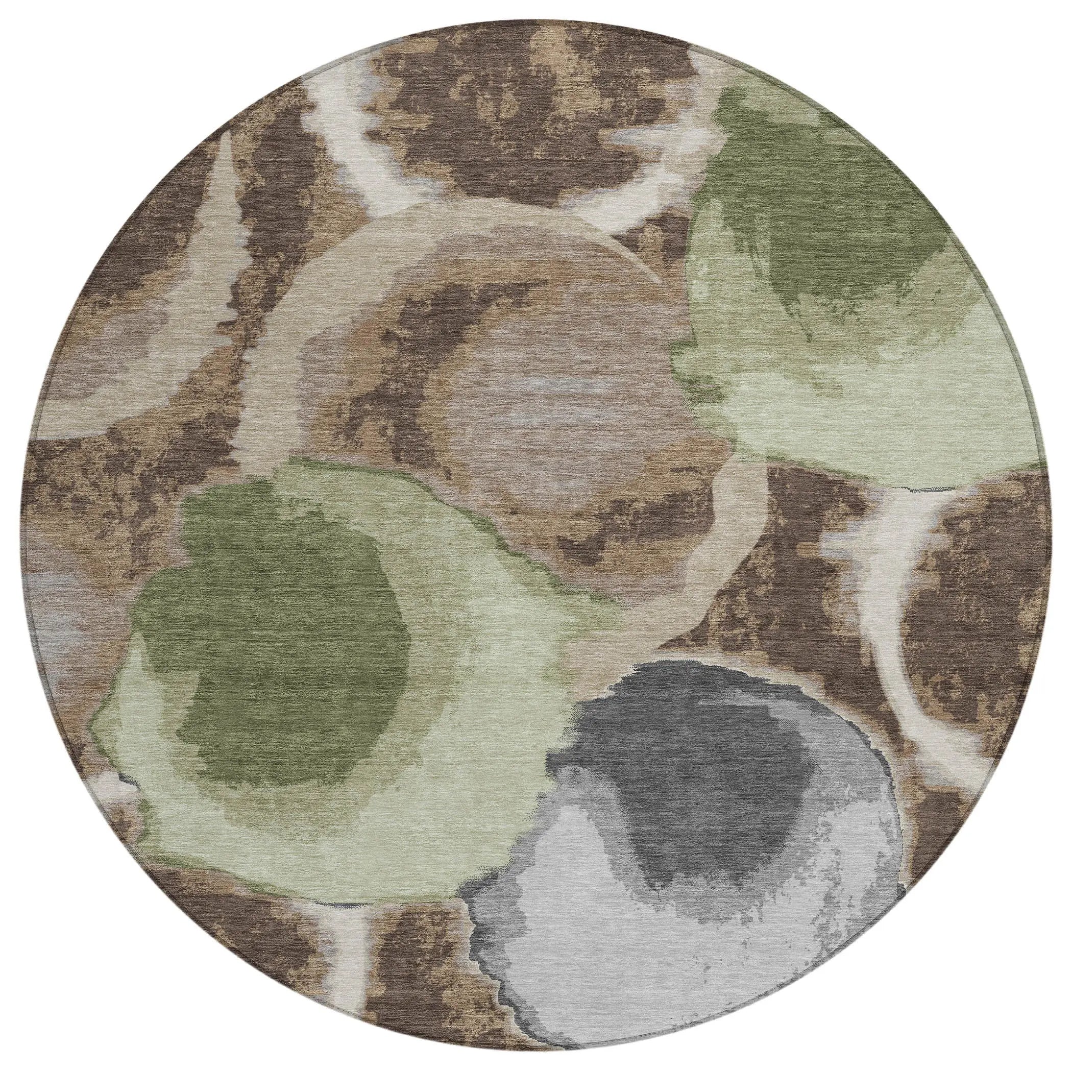 8' Brown And Beige Round Abstract Washable Indoor Outdoor Area Rug Homeroots Outdoor