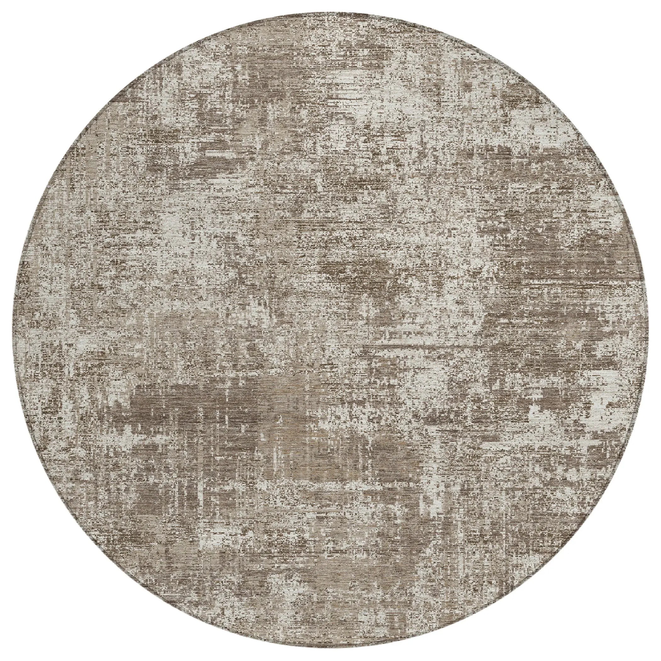 8' Brown And Beige Round Abstract Washable Indoor Outdoor Area Rug Homeroots Outdoor