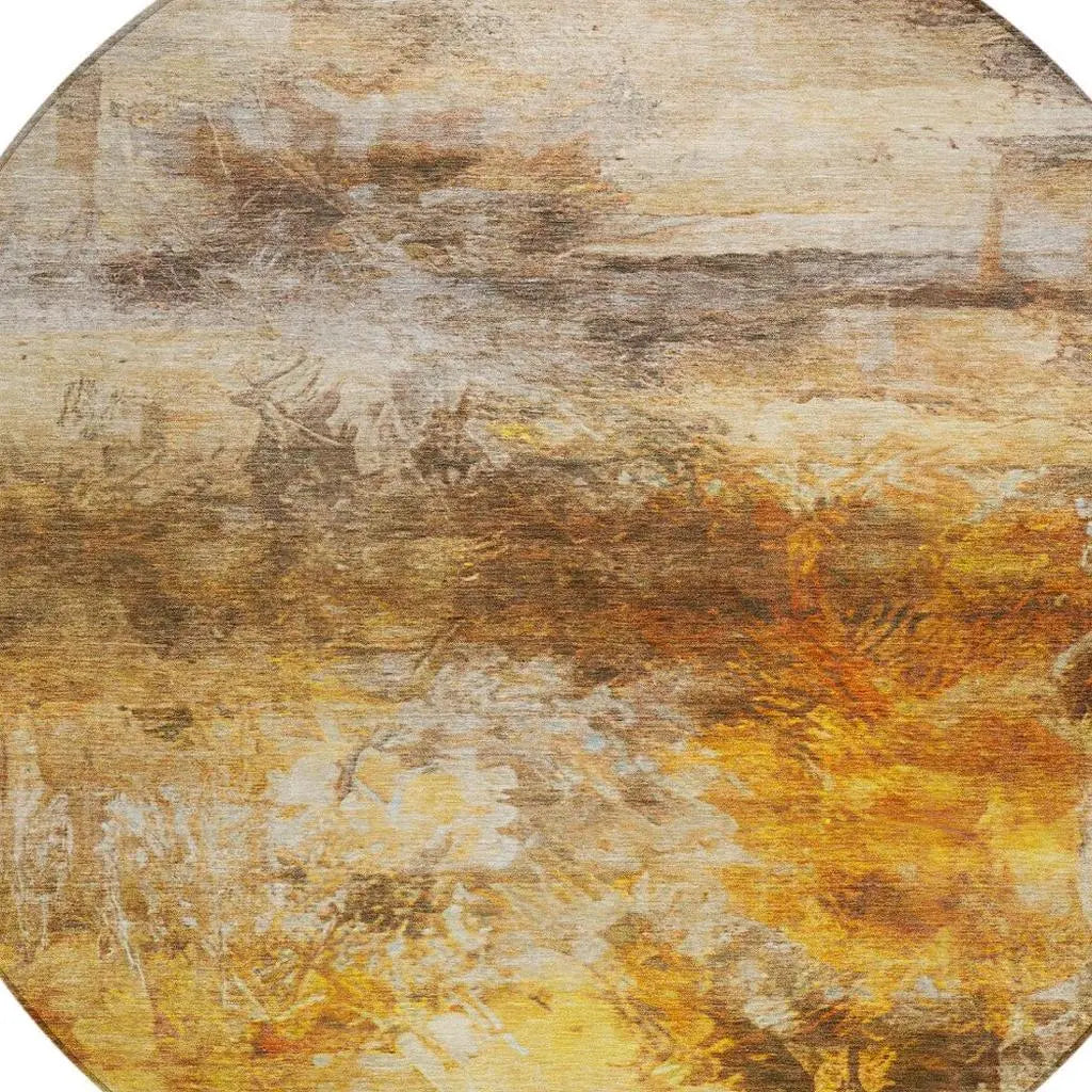 8' Brown And Beige Round Abstract Washable Indoor Outdoor Area Rug Homeroots Outdoor
