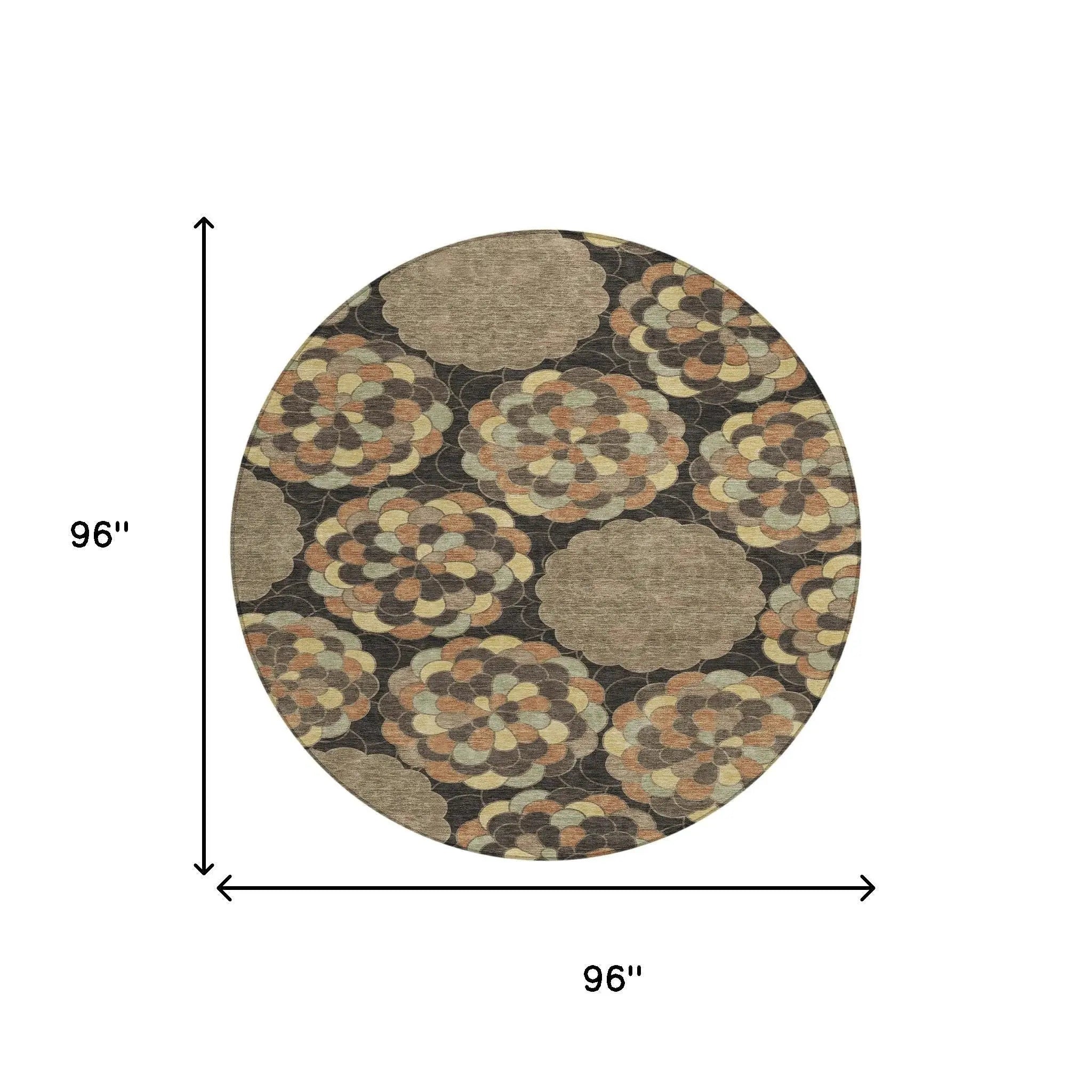 8' Brown And Beige Round Floral Washable Indoor Outdoor Area Rug Homeroots Outdoor