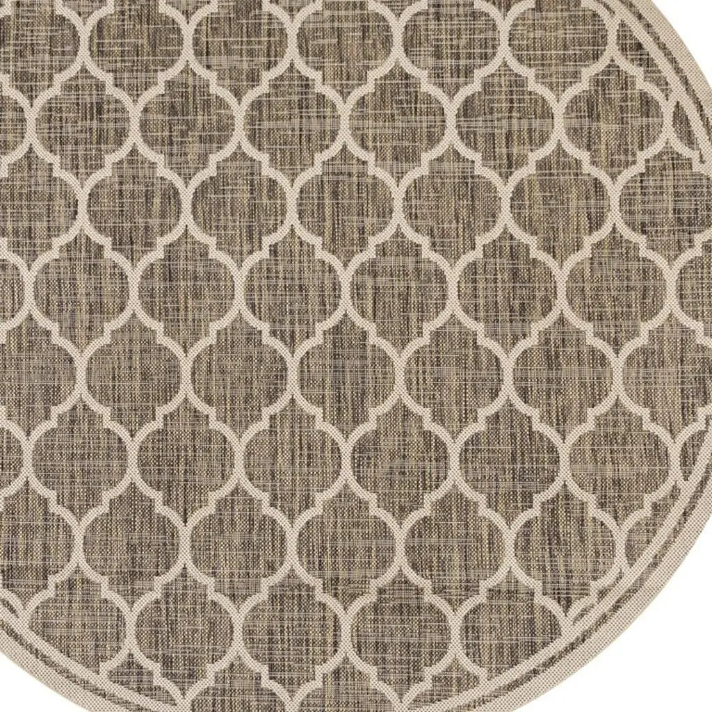 8' Brown And Beige Round Geometric Indoor Outdoor Area Rug - GreatEagleInc
