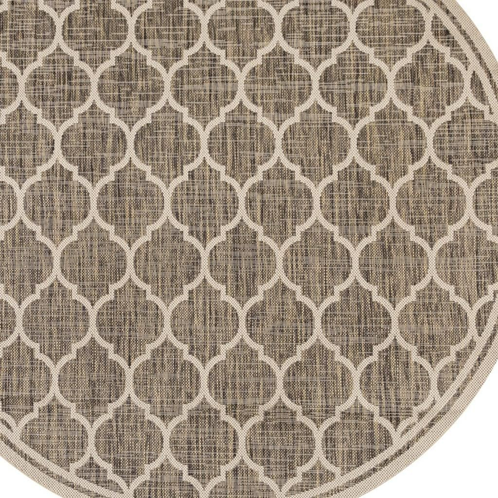 8' Brown And Beige Round Geometric Indoor Outdoor Area Rug - GreatEagleInc