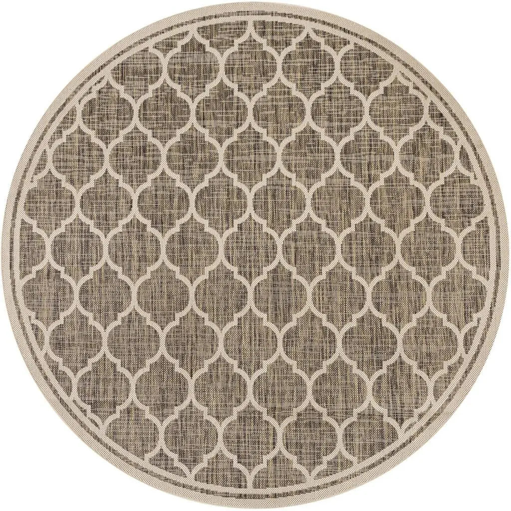 8' Brown And Beige Round Geometric Indoor Outdoor Area Rug - GreatEagleInc