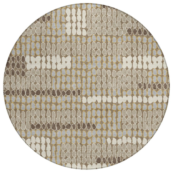 8' Brown And Beige Round Geometric Washable Indoor Outdoor Area Rug Homeroots Outdoor
