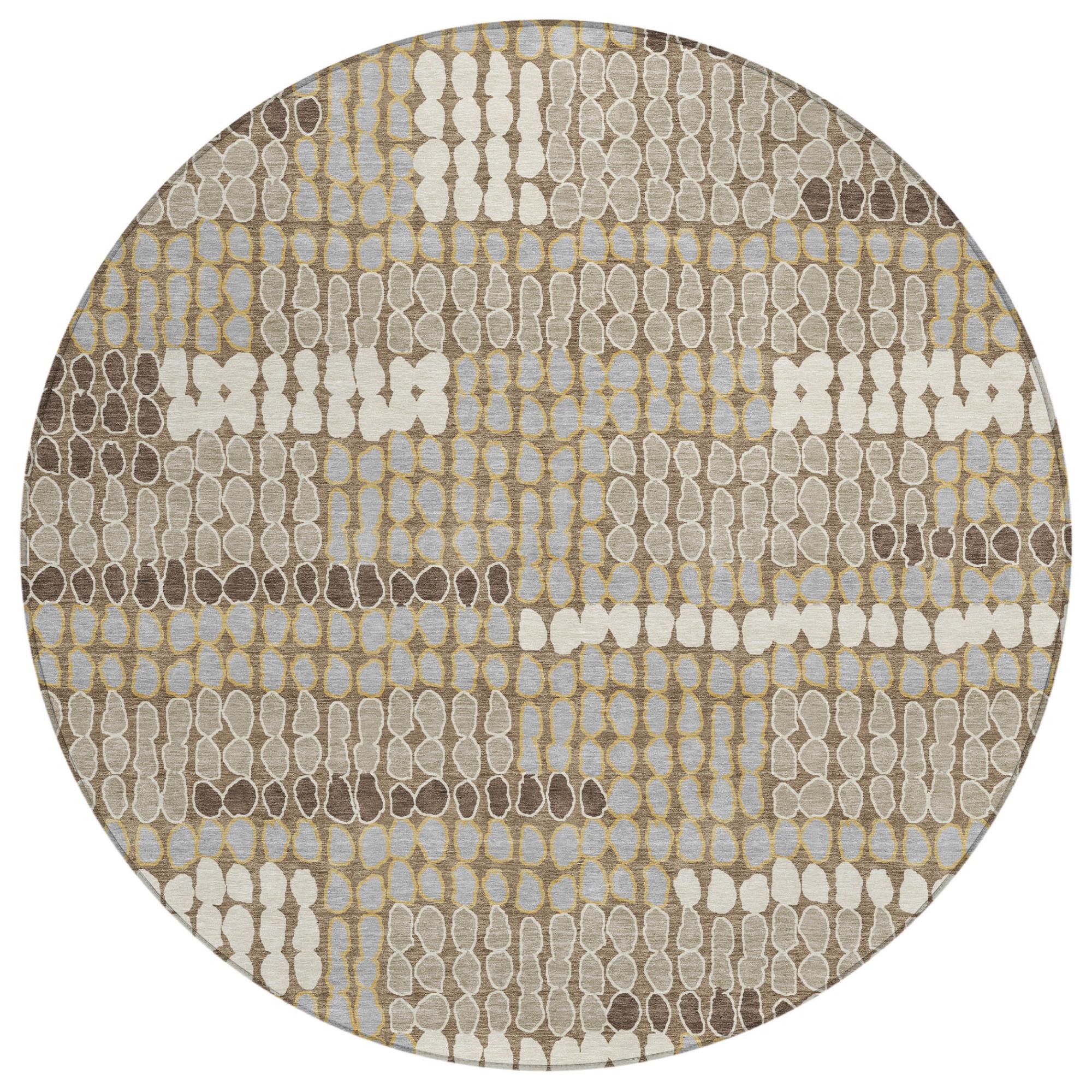 8' Brown And Beige Round Geometric Washable Indoor Outdoor Area Rug Homeroots Outdoor
