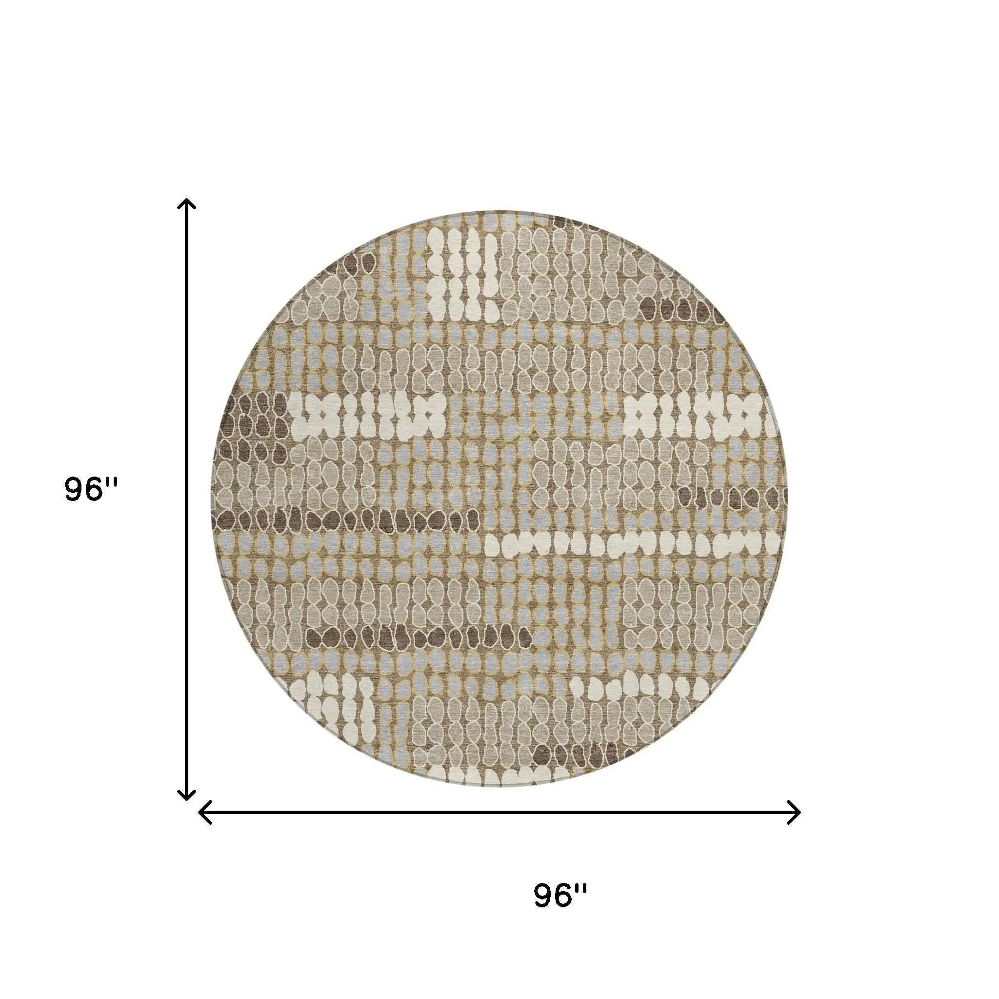 8' Brown And Beige Round Geometric Washable Indoor Outdoor Area Rug Homeroots Outdoor