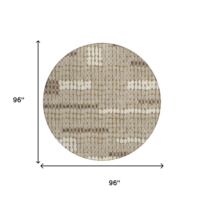 8' Brown And Beige Round Geometric Washable Indoor Outdoor Area Rug Homeroots Outdoor