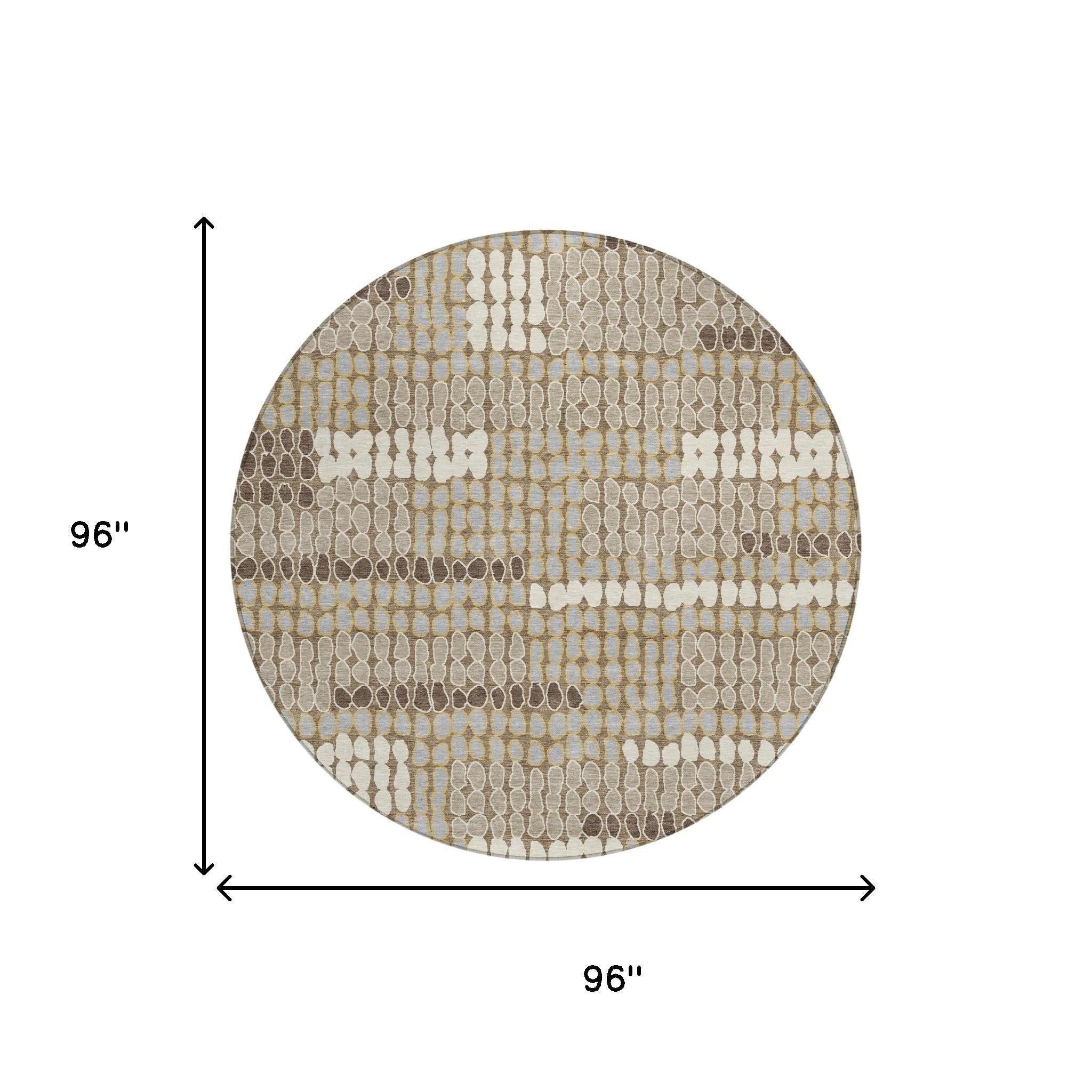 8' Brown And Beige Round Geometric Washable Indoor Outdoor Area Rug Homeroots Outdoor